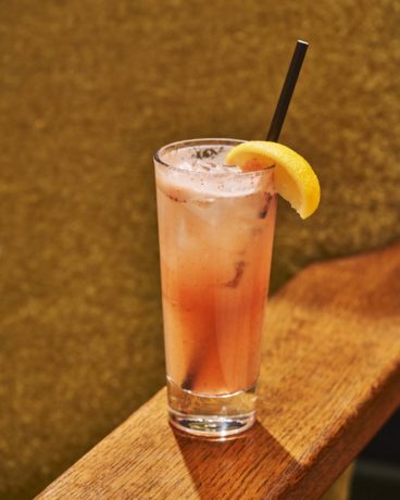 One of Mossop’s thoughtful zero-proof cocktails, this is the Bliss Lemonade, a blend of house-made strawberry-vanilla purée, lemonade and club soda.