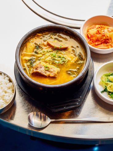 A bowl of Korean short rib soup